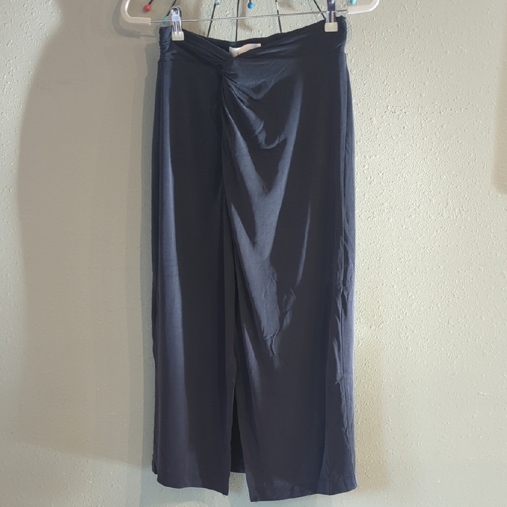 Anthropologie Junie Twist Knot Skirt Drape Maxi Midi Gray Slit Boho Modal
